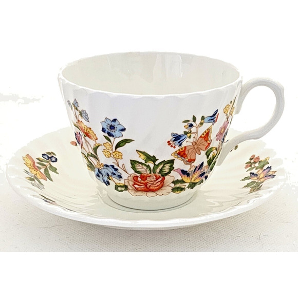 TEA CUP & SAUCER-AYNSLEY-Vintage-Cottage Garden Pattern-Fine Bone China-Flora - Picture 1 of 12